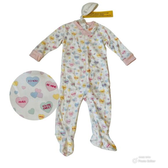 NWT Lullaby Set NB Pink Convo Hearts Footie - Picture 1 of 7